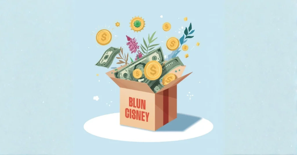 Box overflowing with money and plants