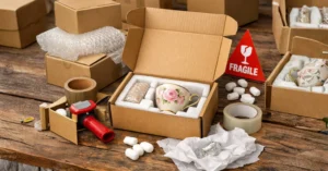 ## Void Fill Empty space inside a shipping box creates movement, and movement leads to damage. To protect fragile products effectively, fill all gaps using kraft paper fill, air pillows, honeycomb padding, or crinkle paper. Proper void fill stabilizes the product, absorbs shock during impact, and significantly improves overall shockproof packaging performance. ## Exterior Protection & Sealing Strong sealing is just as important as internal cushioning. Use reinforced packing tape, edge protectors, and waterproof coatings to strengthen the outer structure of your shipping boxes. If moisture exposure is a concern, applying water-resistant treatments to corrugated material adds an extra layer of protection against humidity and transit conditions.